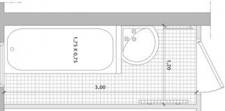 Plan d'une salle de bains couloir avec une baignoire