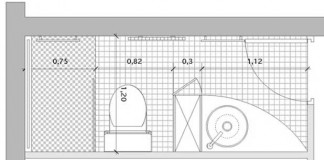 Plan d'une salle de bains couloir avec WC