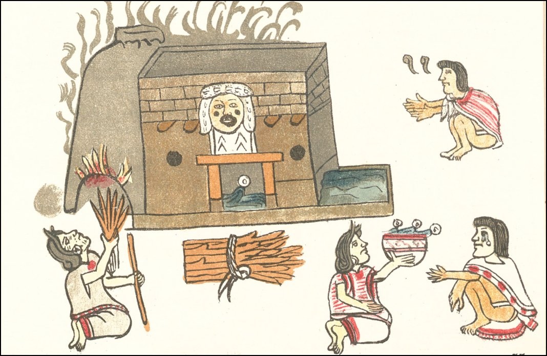 Codex Magliabechi, manuscrit du milieu du XVIe siècle, illustrant l'usage d'un temazcal